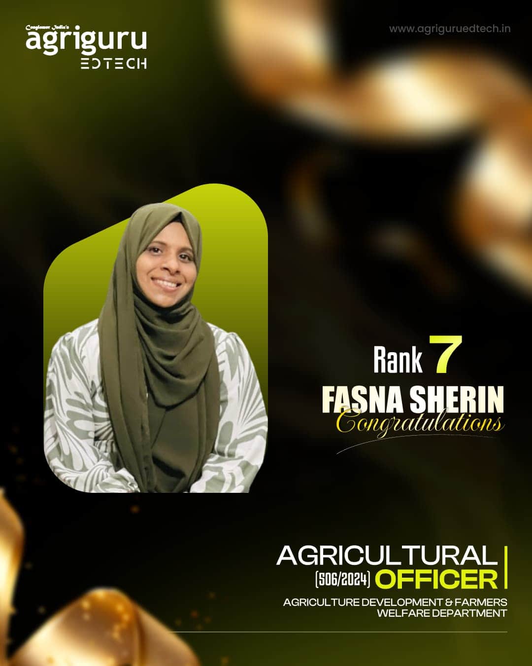 Fasna Sherin, Rank 7 in Agricultural Officer 2024