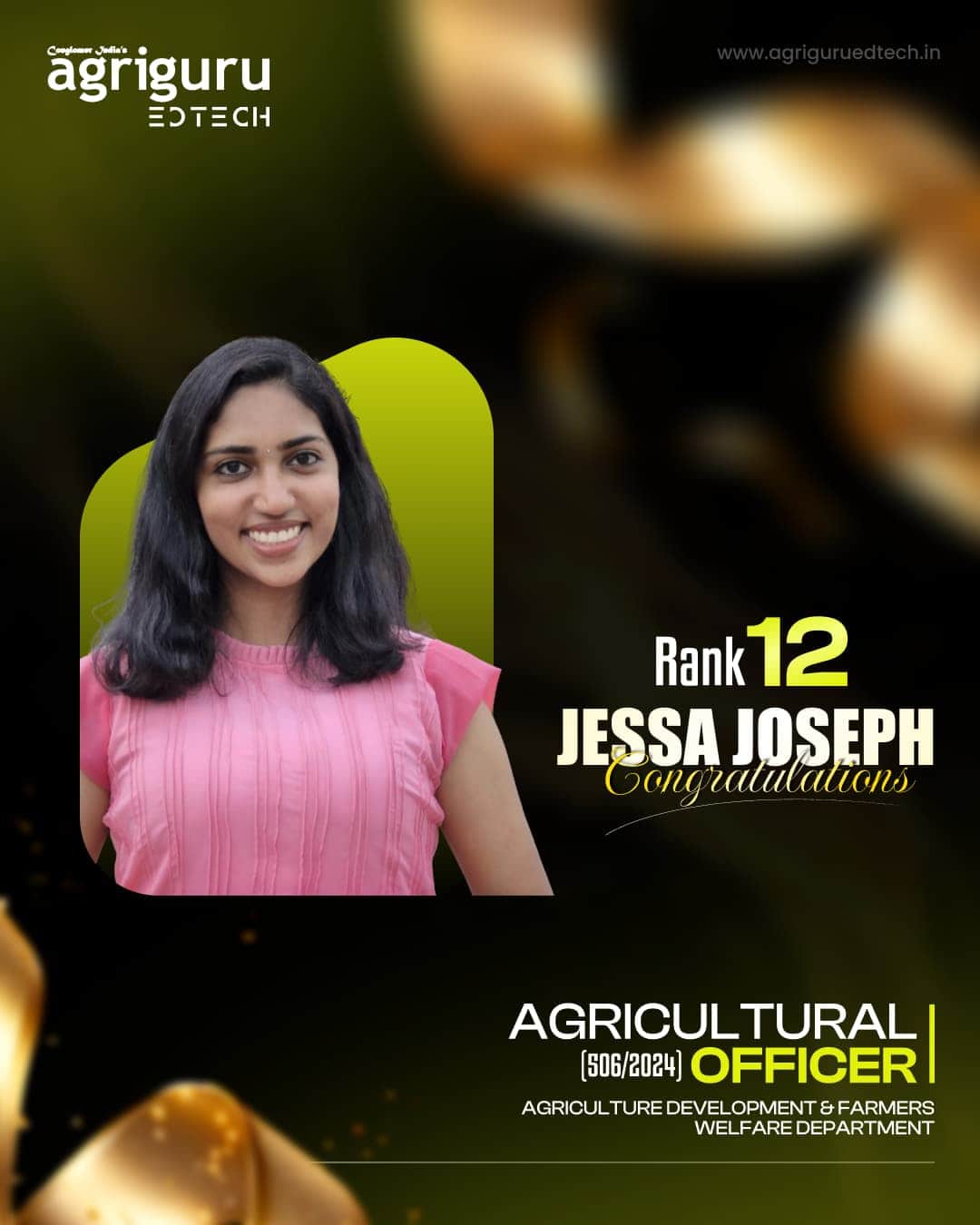 Jessa Joseph, Rank 12 in Agricultural Officer 2024