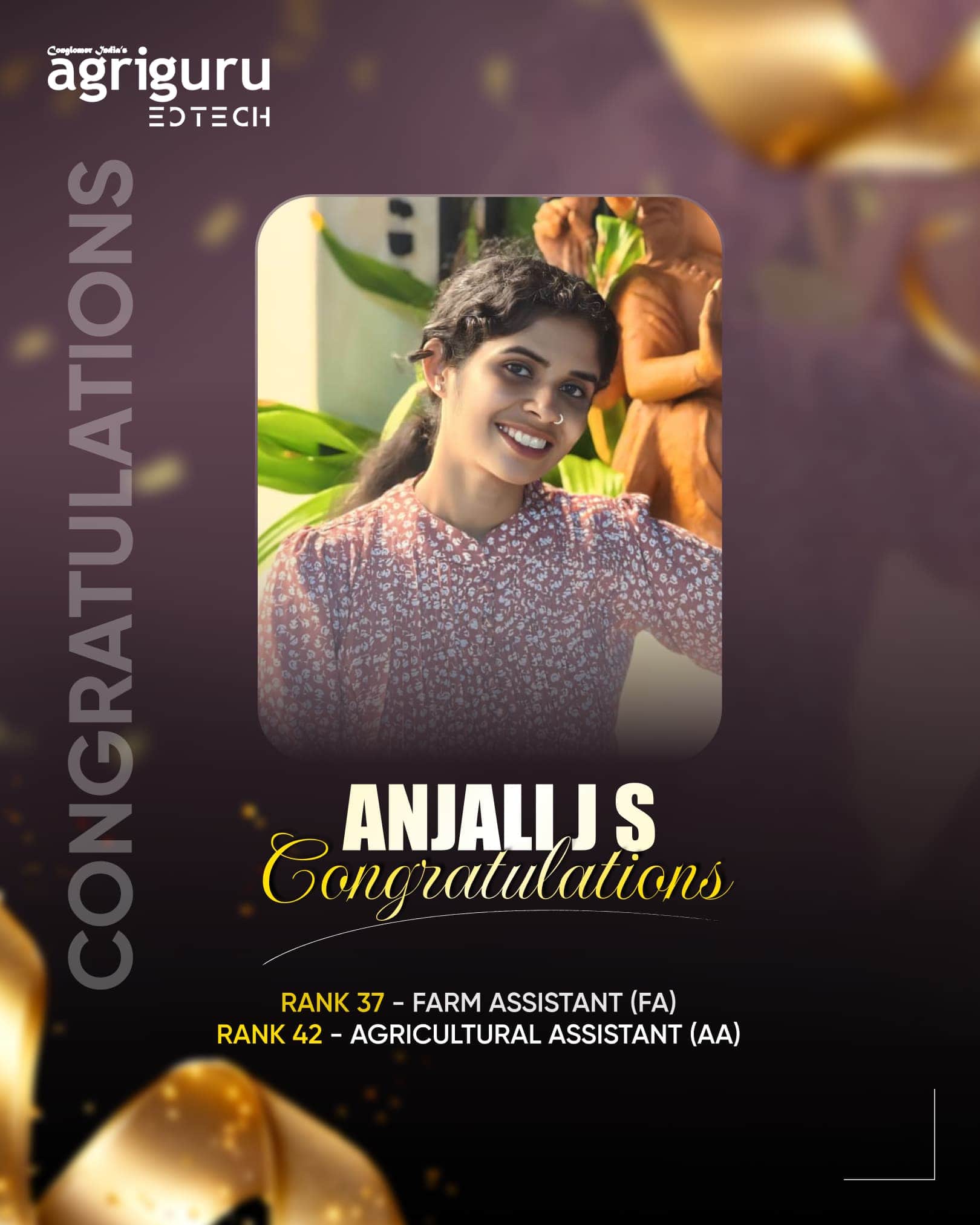 Anjali J S, Rank 37 in Farm Assistant