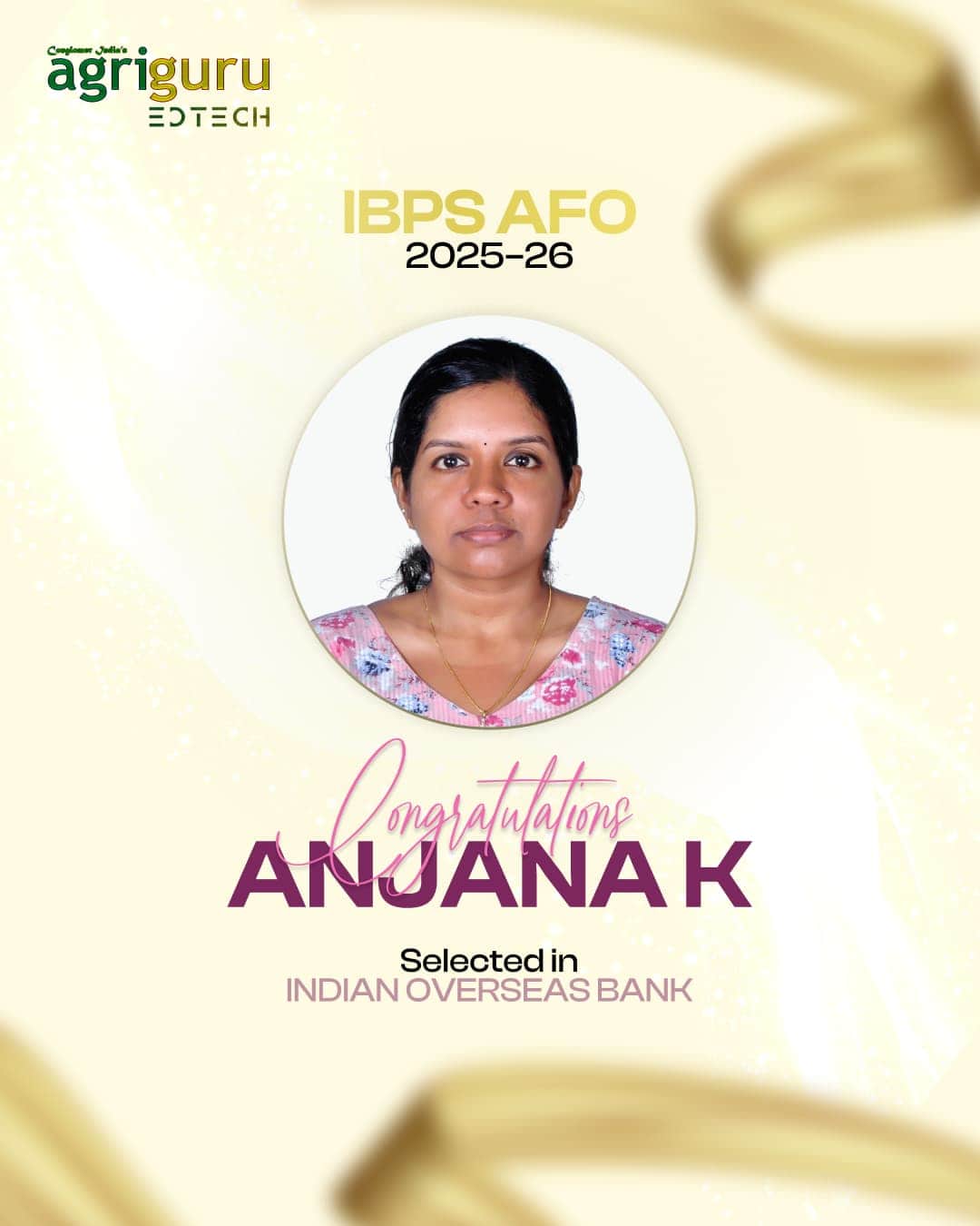 Anjana K, selected in IBPS AFO 2025