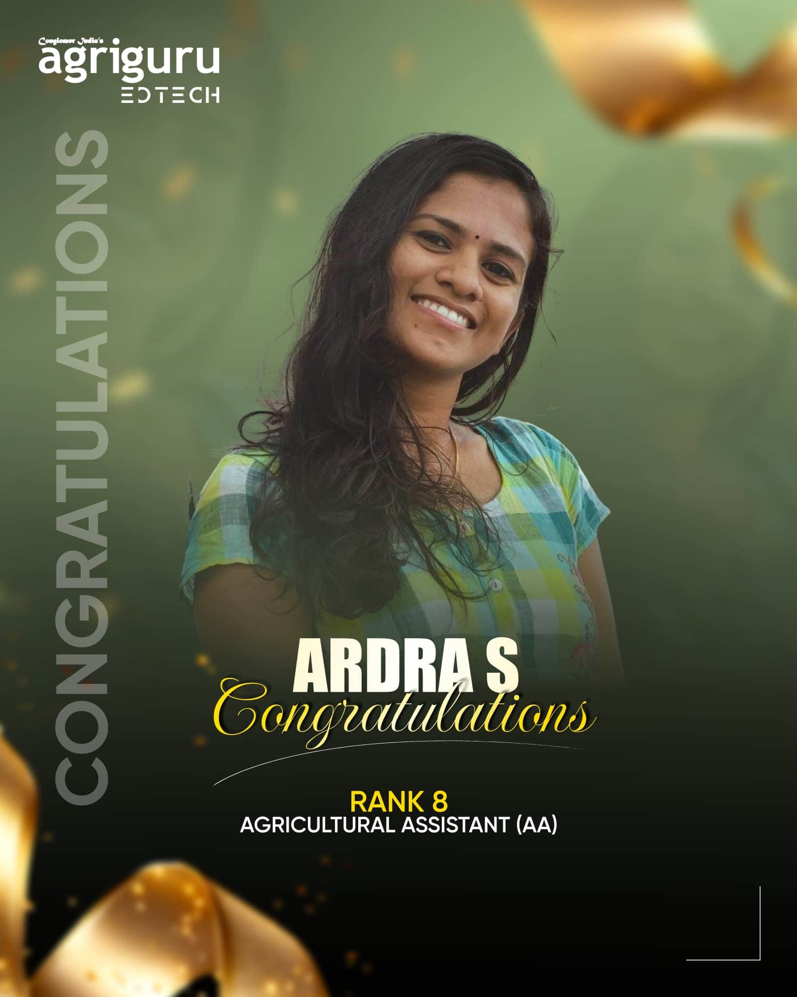 Ardra S, Rank 8 in Agricultural Assistant