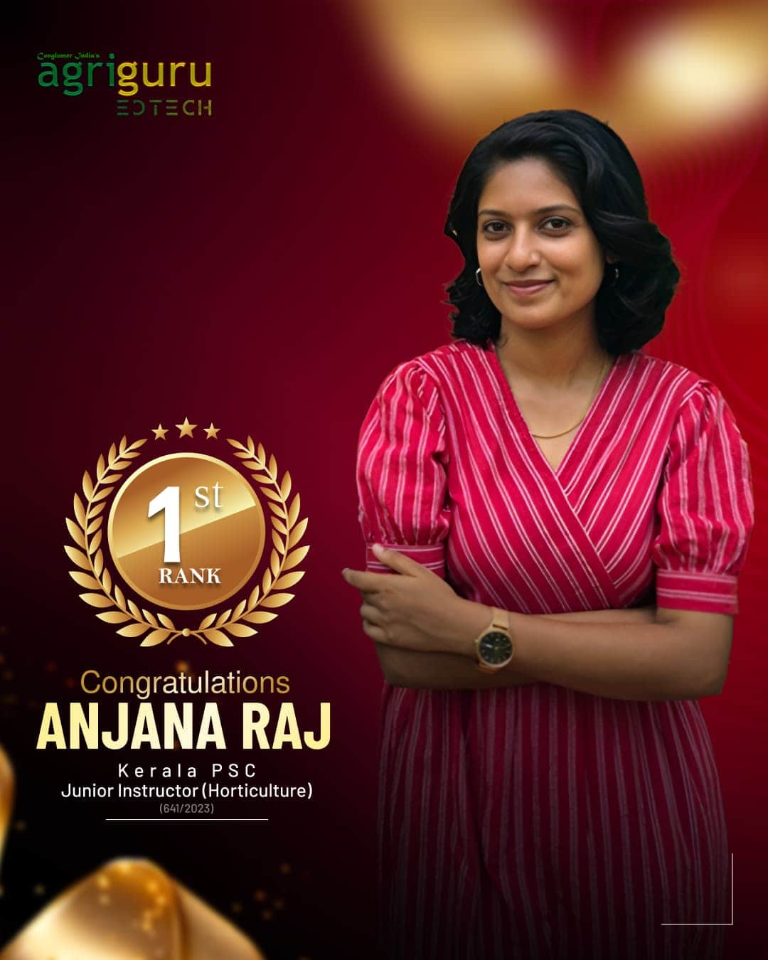 Anjana Raj, Rank 1 in Jr. Instructor (Hort.) 2023