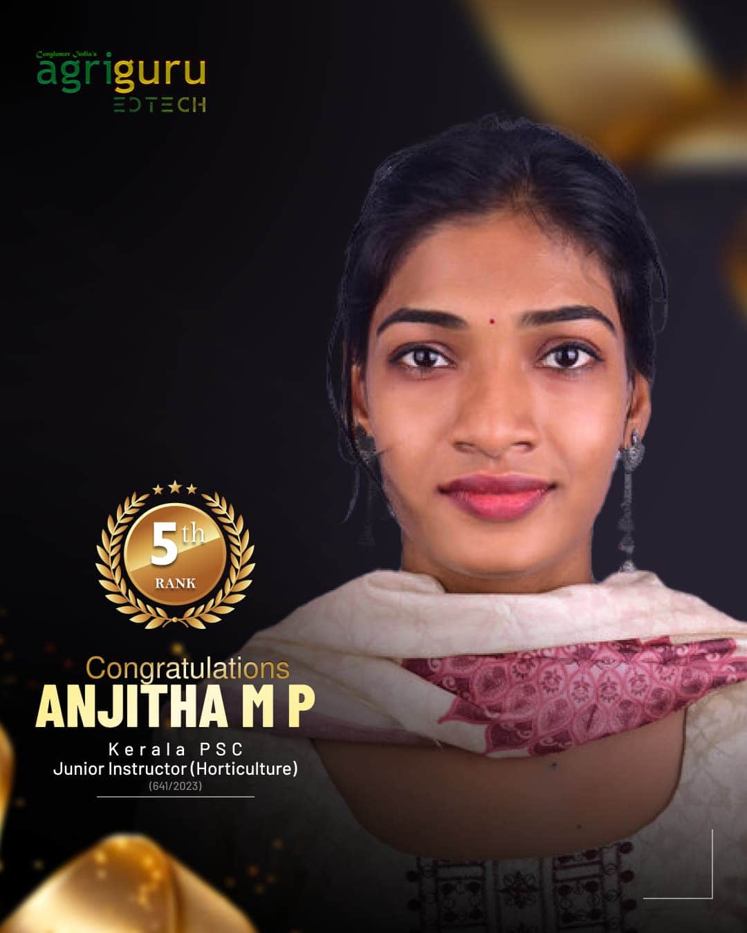 Anjitha M P, Rank 5 in Jr. Instructor (Hort.) 2023