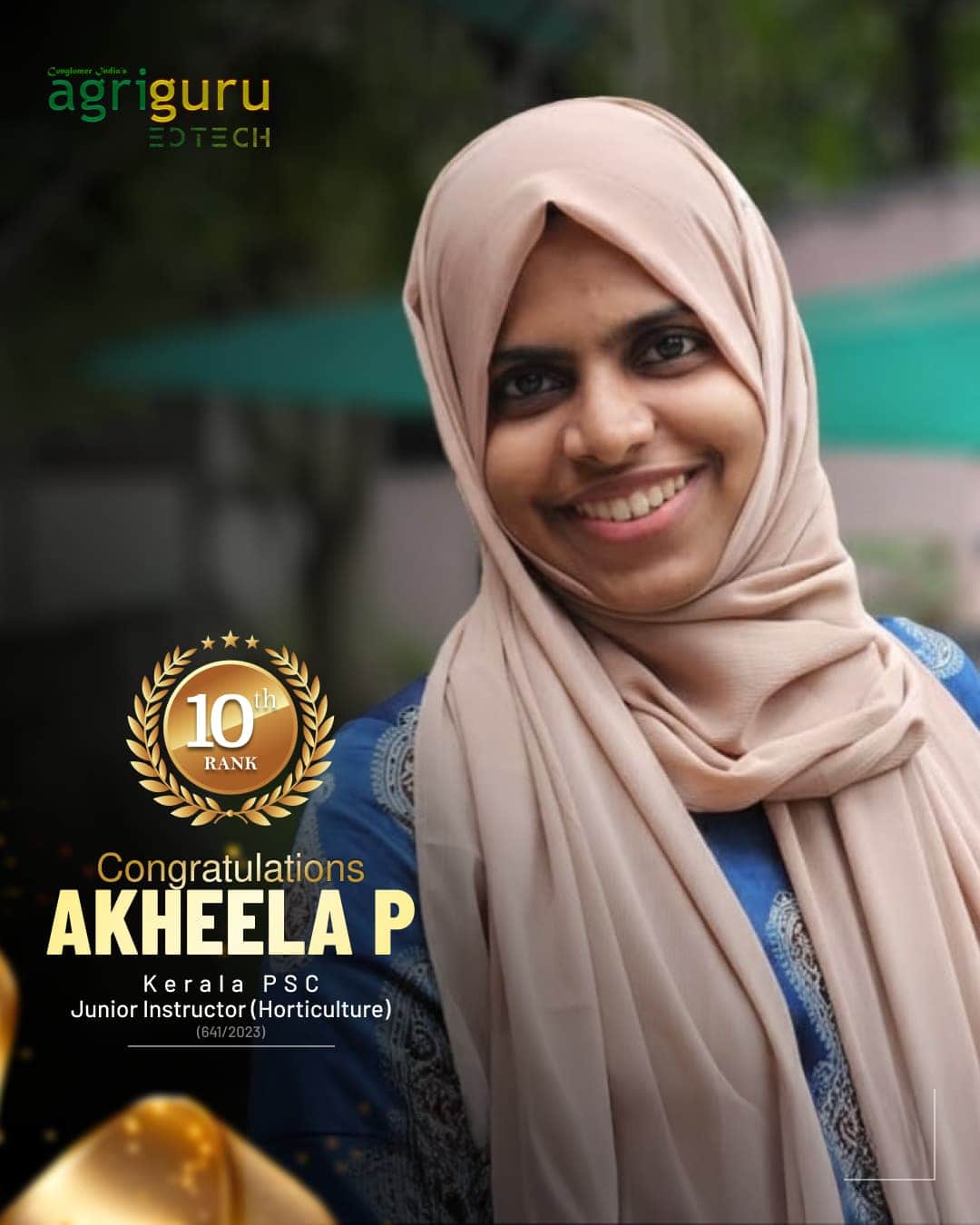 Akheela P, Rank 10 in Jr. Instructor (Hort.) 2023
