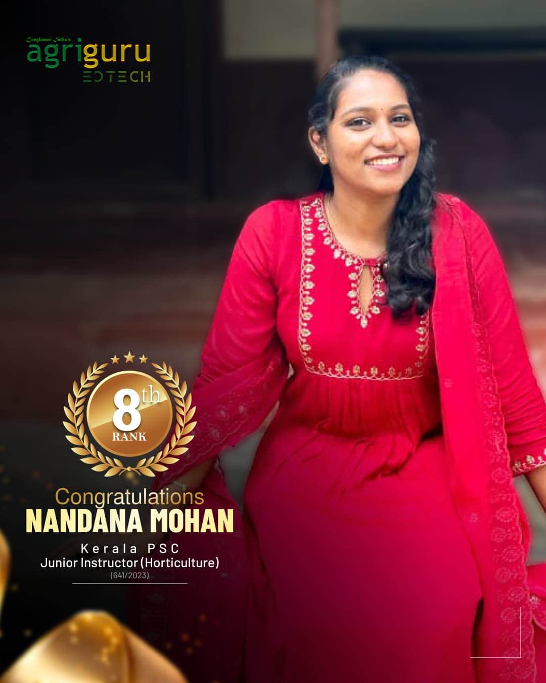 Nandana Mohan, Rank 8 in Jr. Instructor (Hort.) 2023