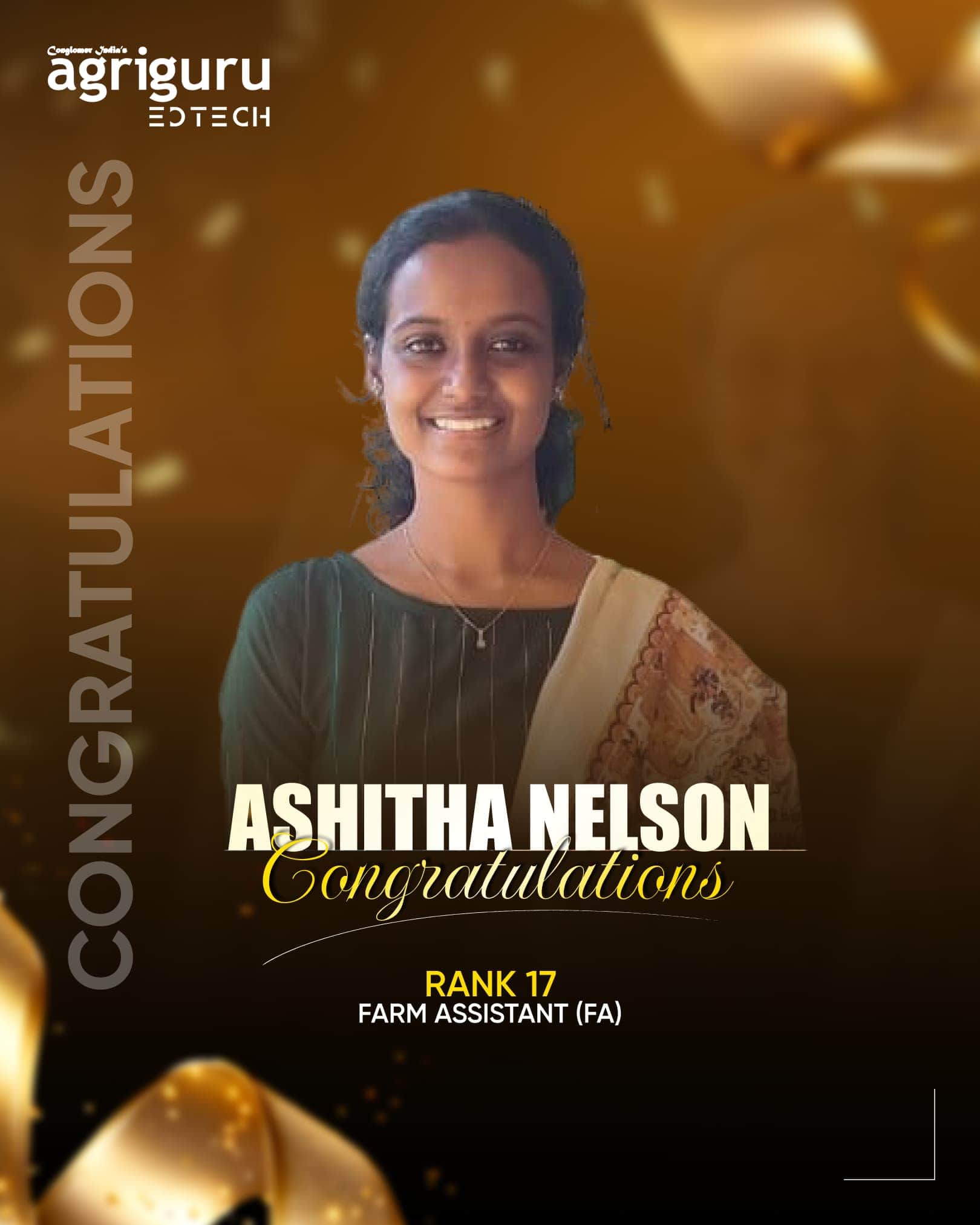 Ashitha Nelson, Rank 17 in Farm Assistant
