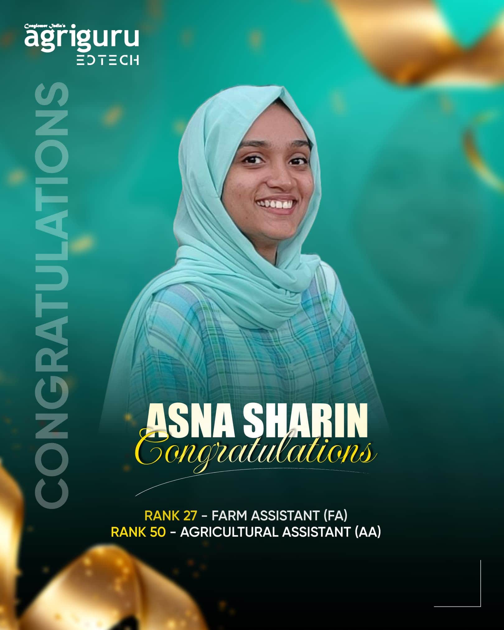 Asna Sharin, Rank 27 in Farm Assistant