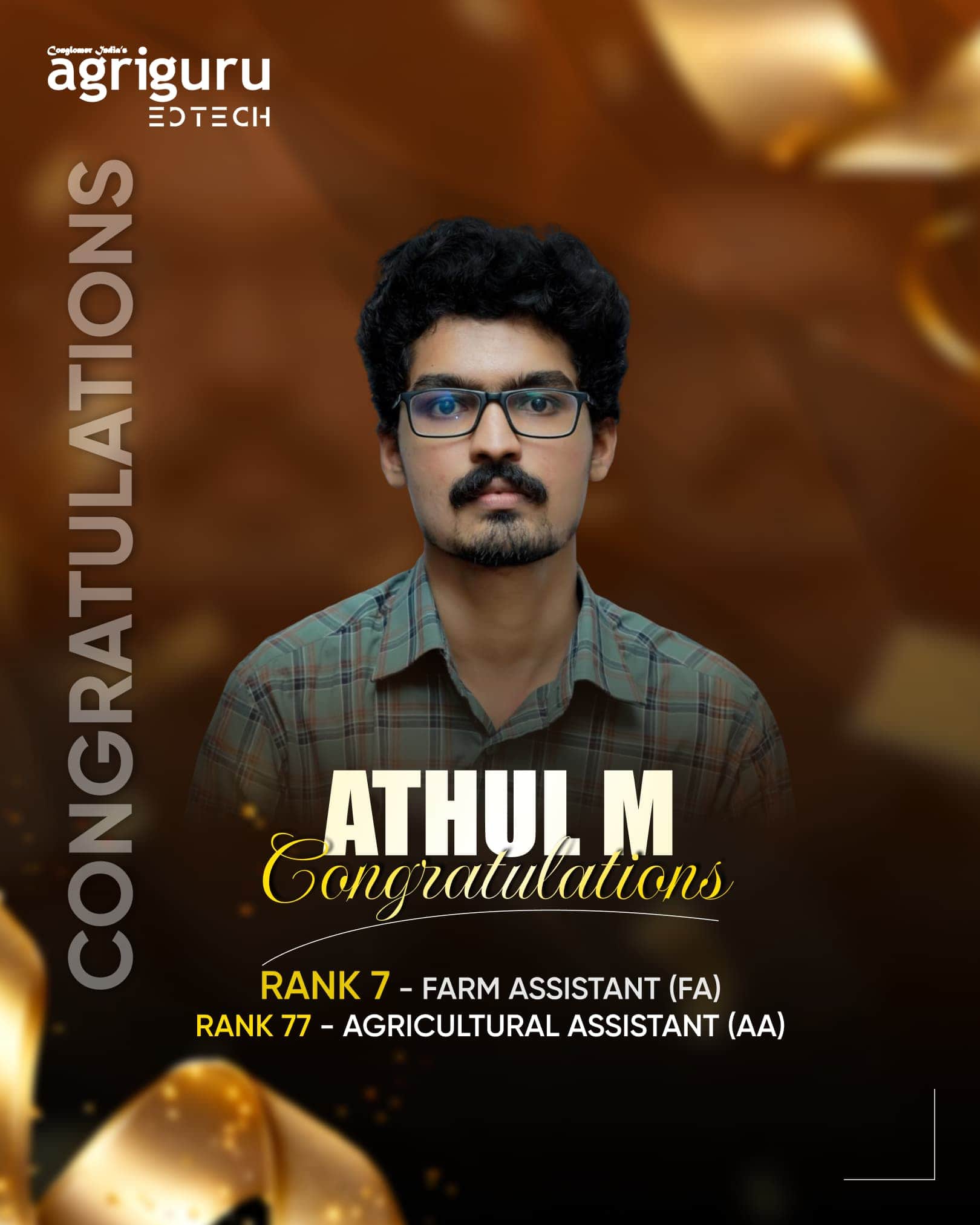 Athul M, Rank 7 in Farm Assistant