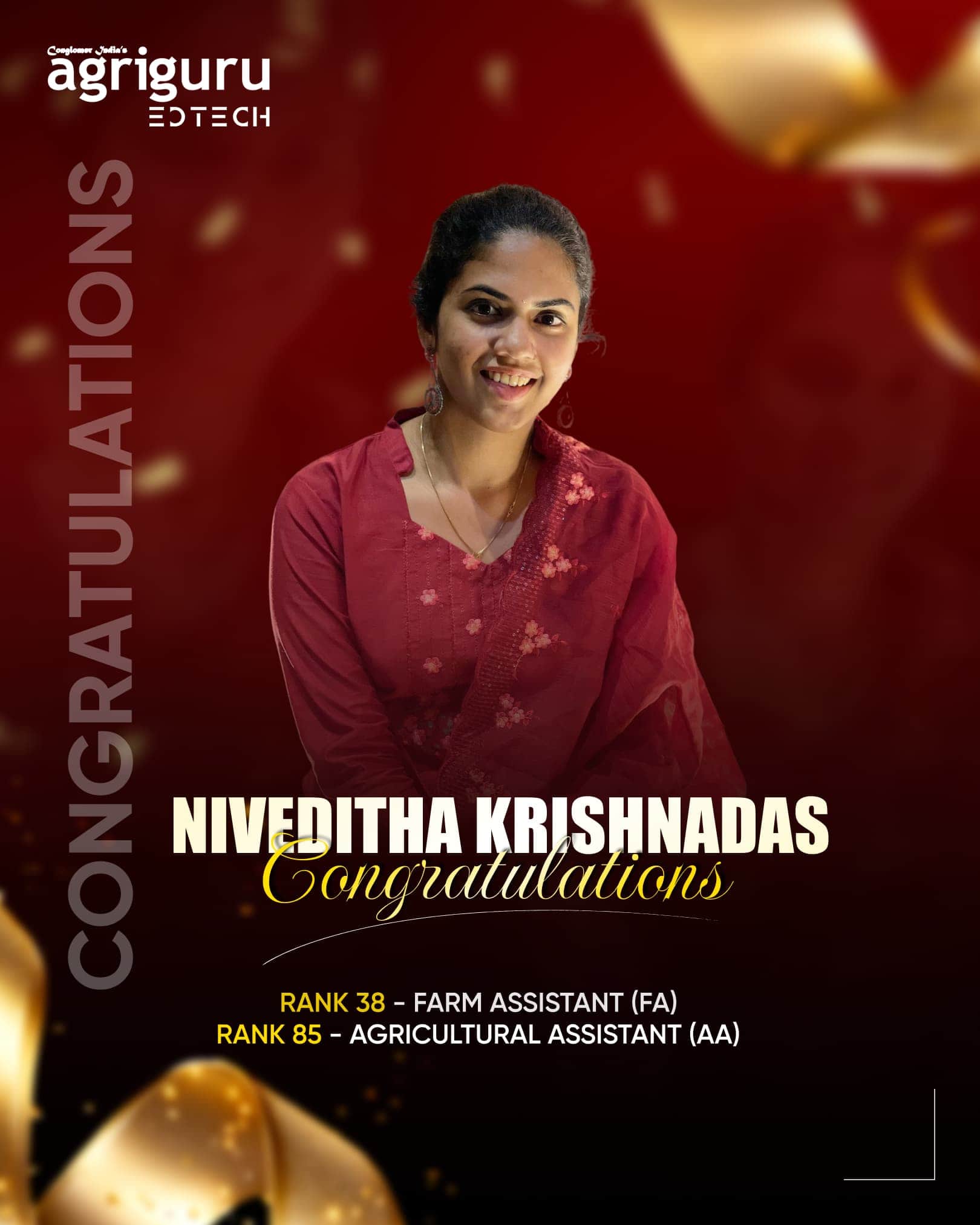 Niveditha Krishnadas, Rank 38 in Farm Assistant