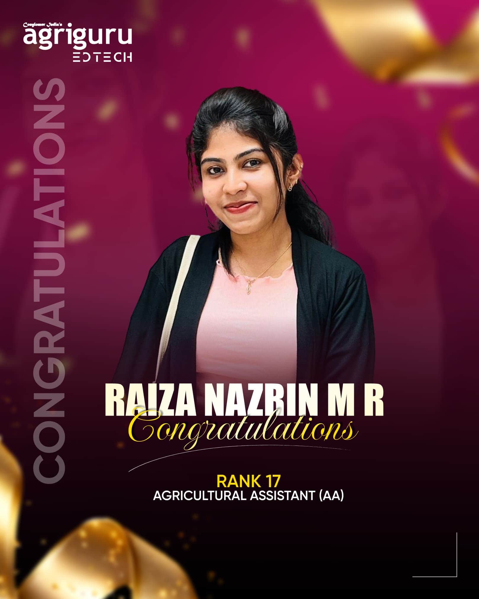Raiza Nazrin M R, Rank 17 in Agricultural Assistant