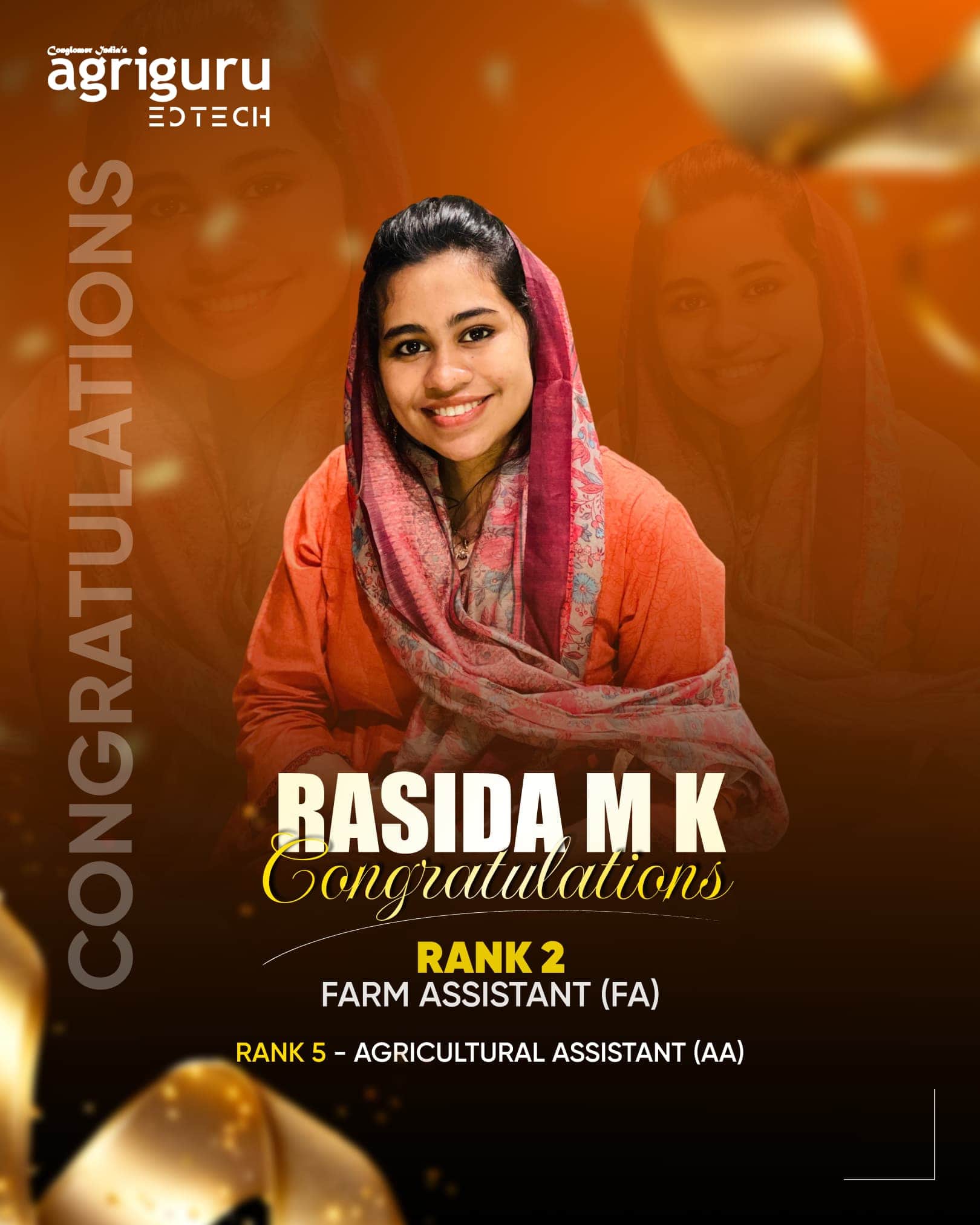 Rasida M K, Rank 2 in Farm Assistant