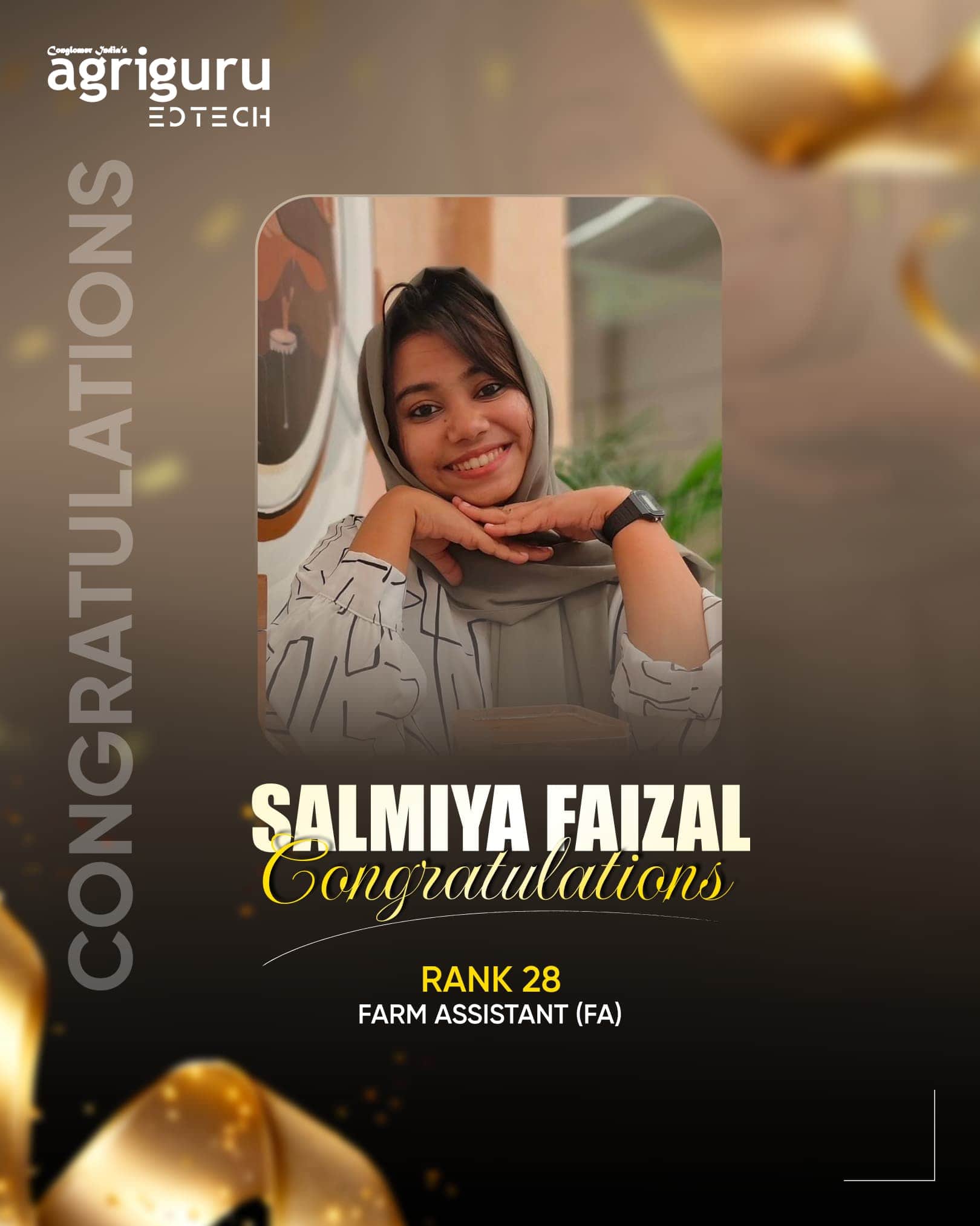 Salmiya Faizal, Rank 28 in Farm Assistant