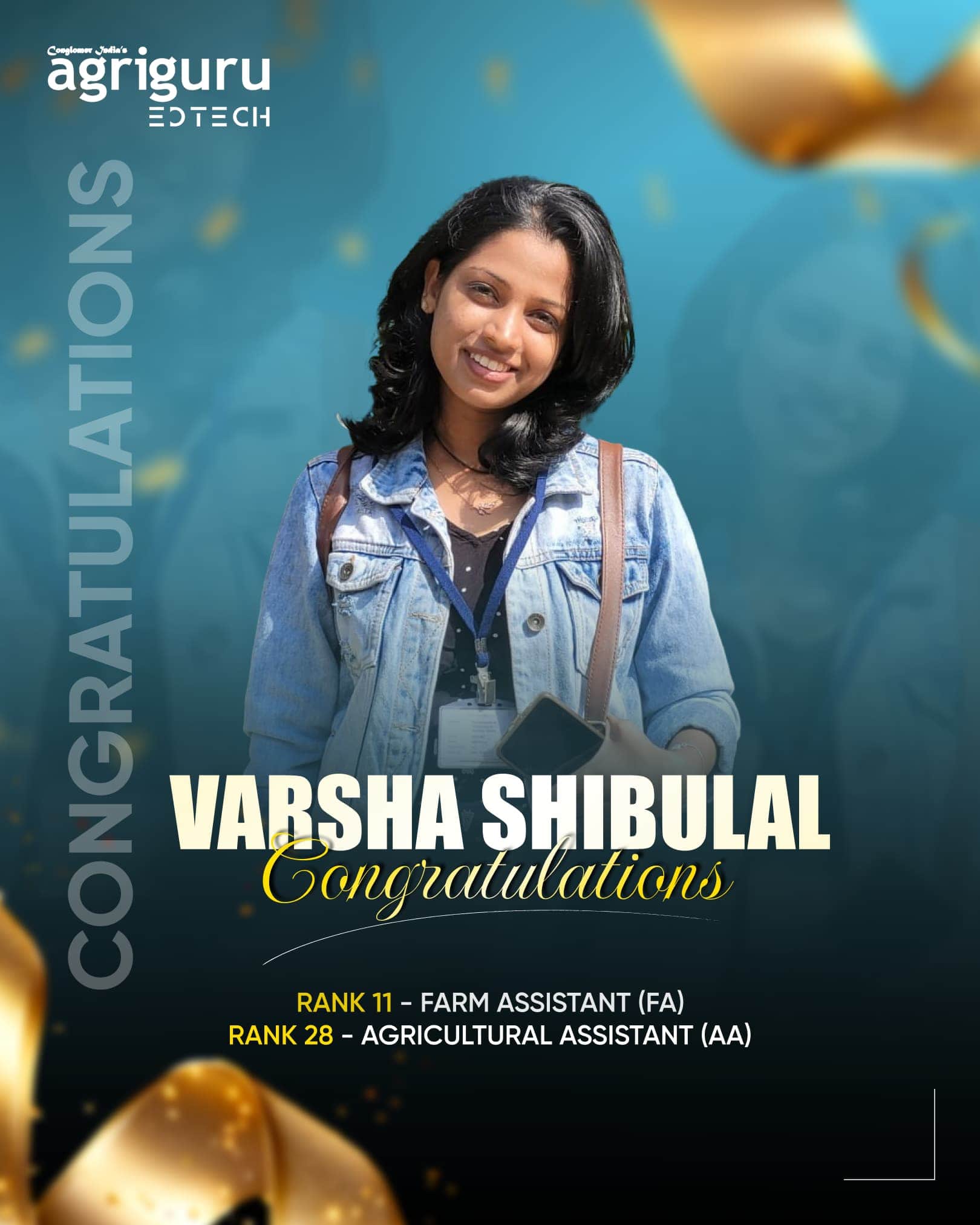 Varsha Shibulal, Rank 11 in Farm Assistant