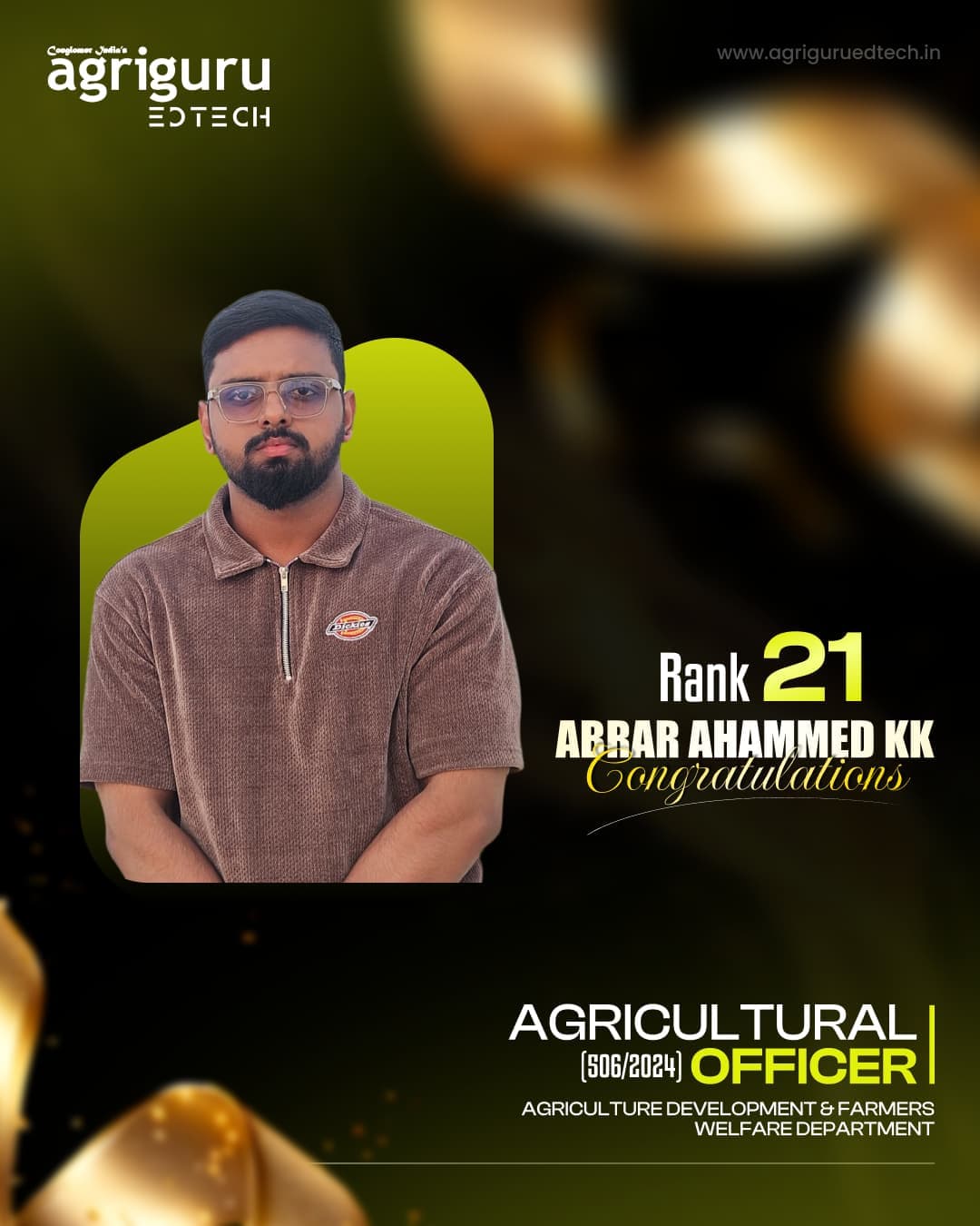 Abrar Ahammed KK - Rank 21 in Kerala PSC AO 2024