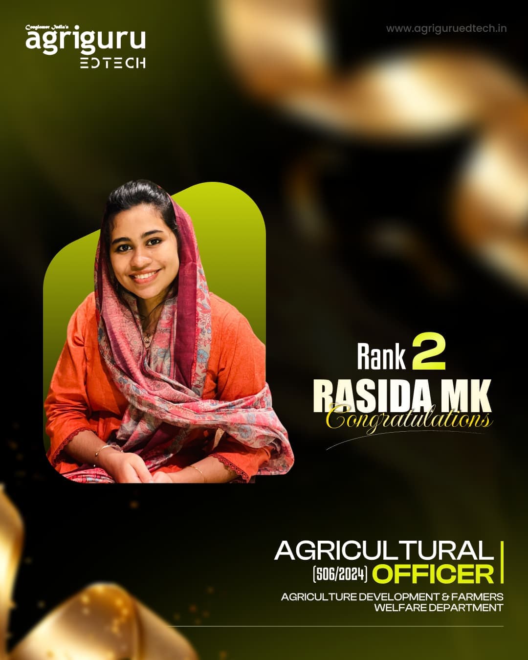 Rasida MK - Rank 2 in Kerala PSC AO 2024