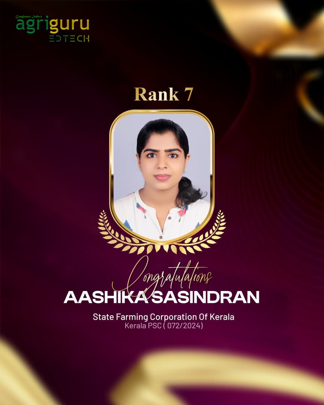 Aashika Sasindran - Selected in State Farming Corporation of Kerala 2024