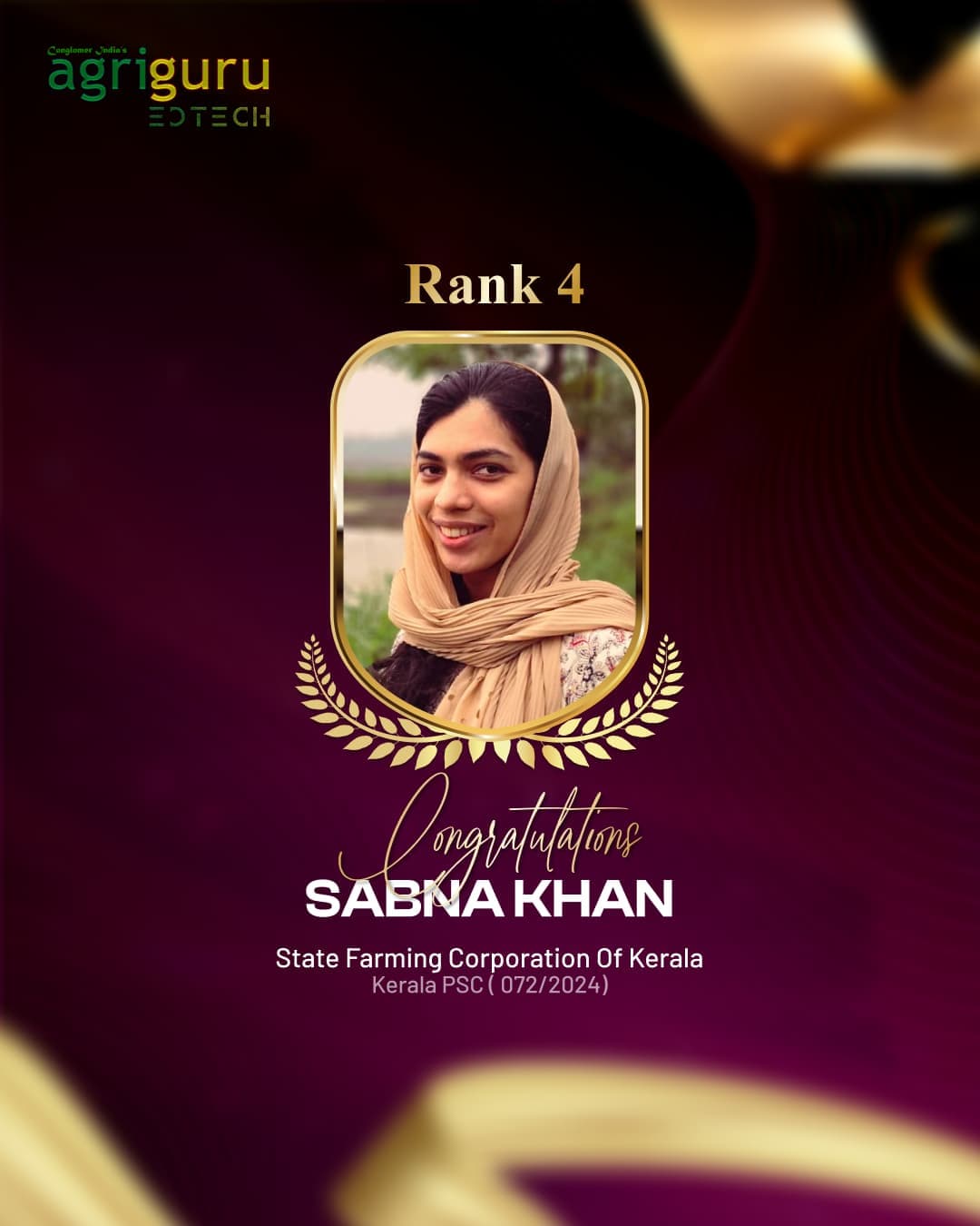 Sabna Khan - Selected in State Farming Corporation of Kerala 2024
