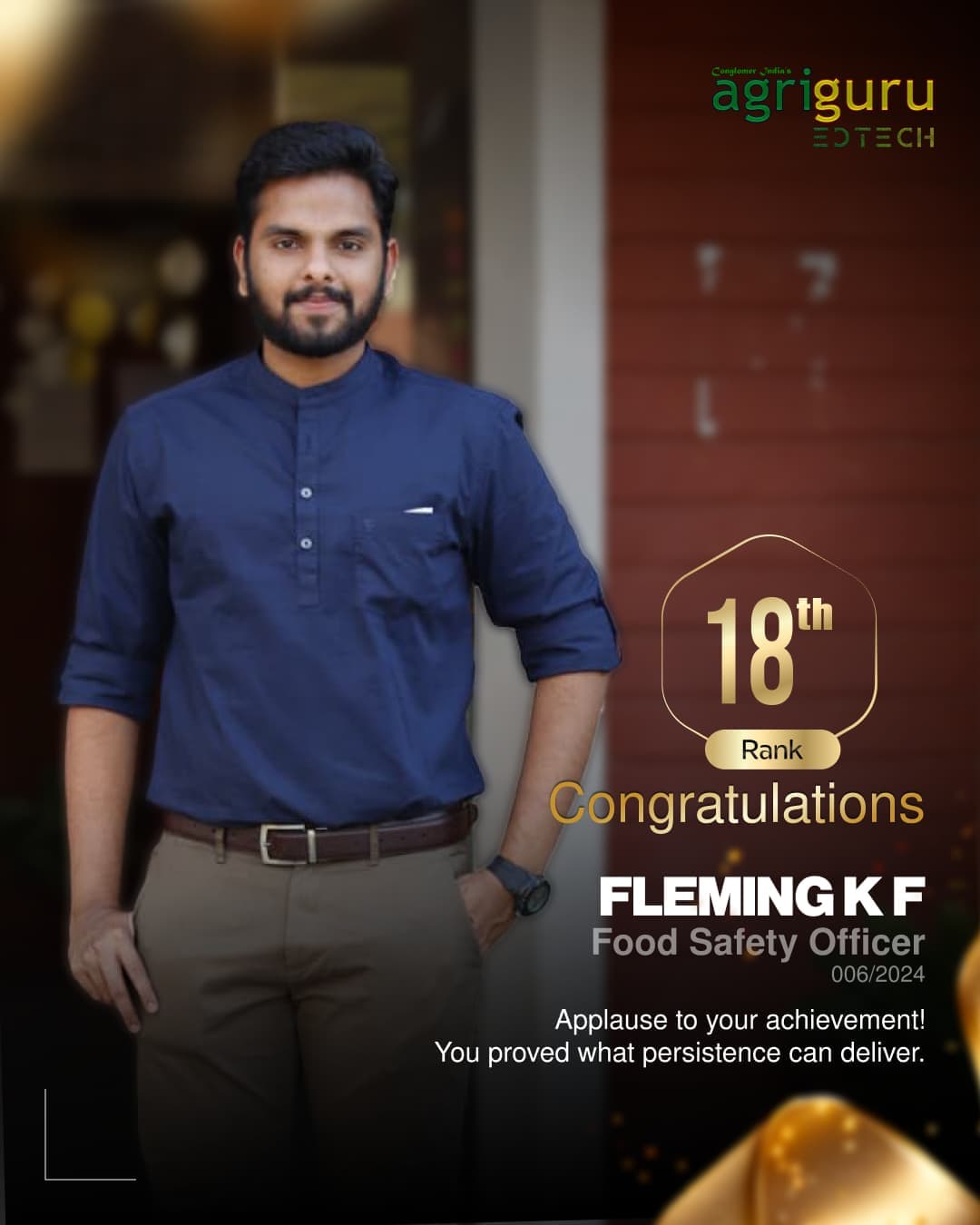 Fleming K F - Selected in Kerala PSC Food Safety Officer 2024
