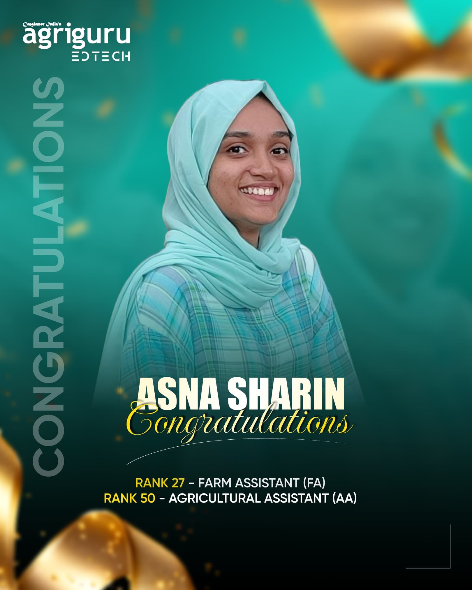 Asna Sharin - Selected in Kerala PSC Farm Assistant 2024