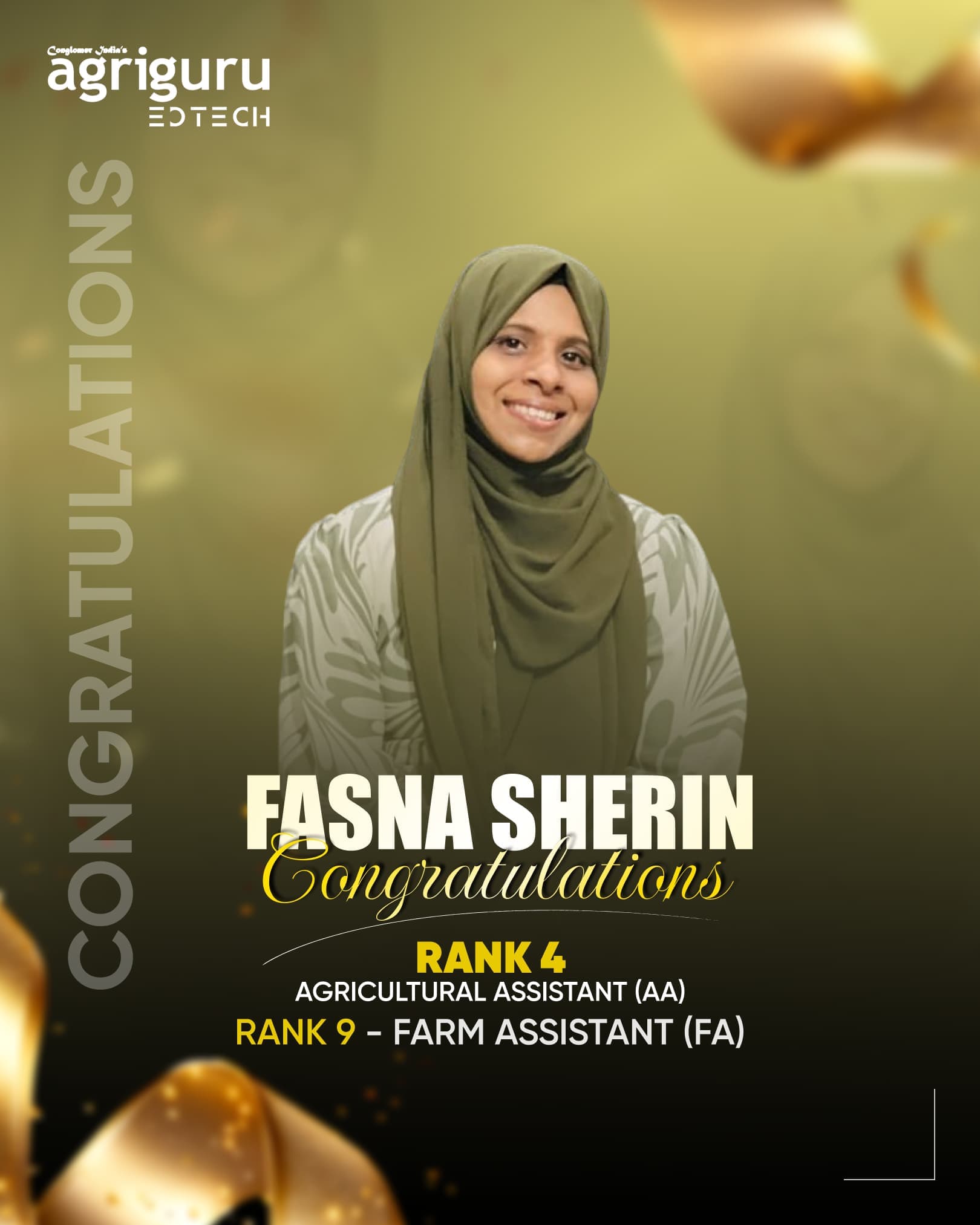 Fasna Sherin - Selected in Kerala PSC Agricultural Assistant 2024
