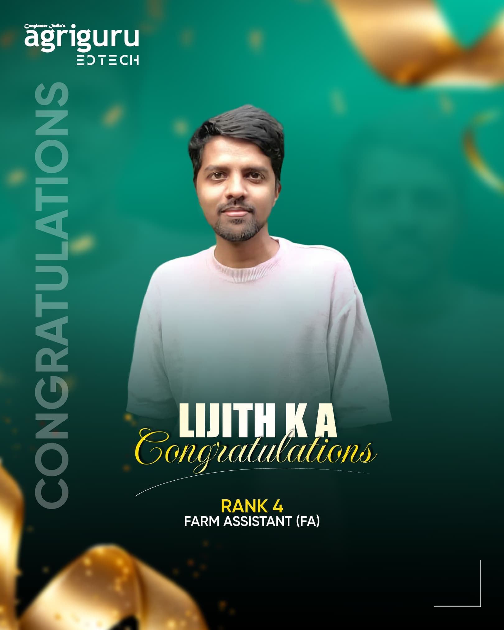 Lijith K A - Selected in Kerala PSC Farm Assistant 2024